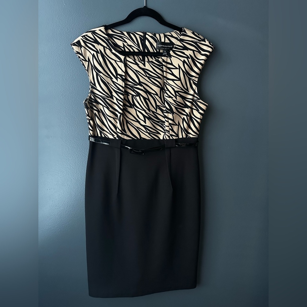 🖤🤎 CONNECTED APPAREL women’s sleeveless dress size 12 black and tan pattern EUC